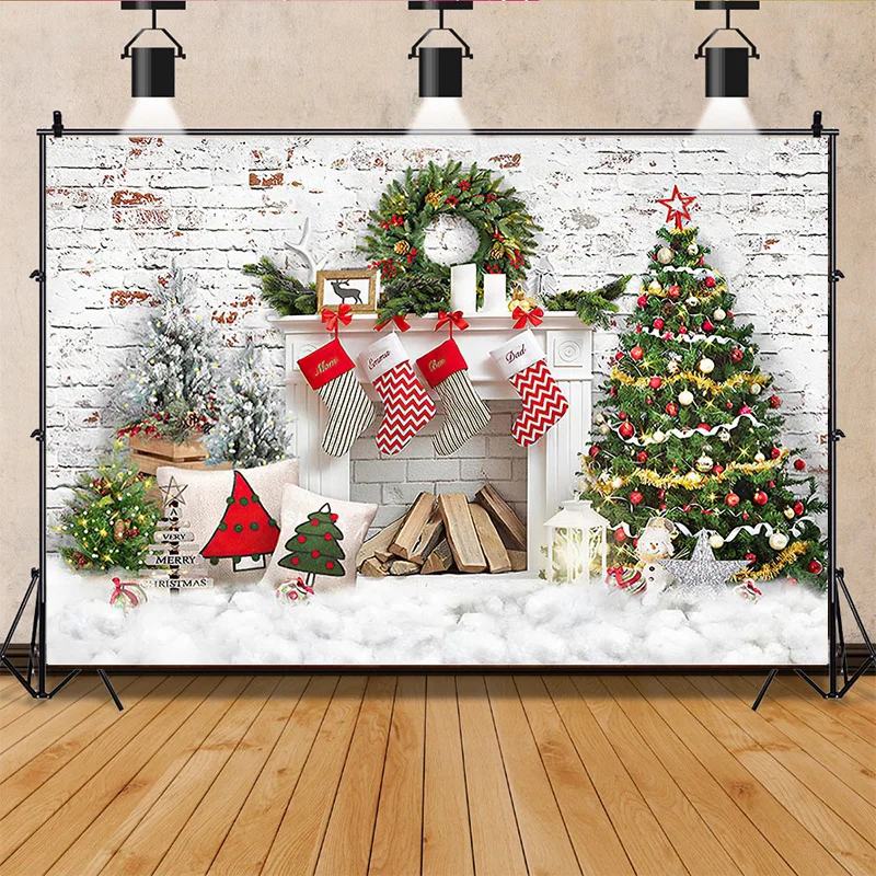 

SHUOZHIKE Christmas Tree Window Candy Photography Backdrop Wooden Doors Snowman Cinema Pine New Year Background Prop LPR-24