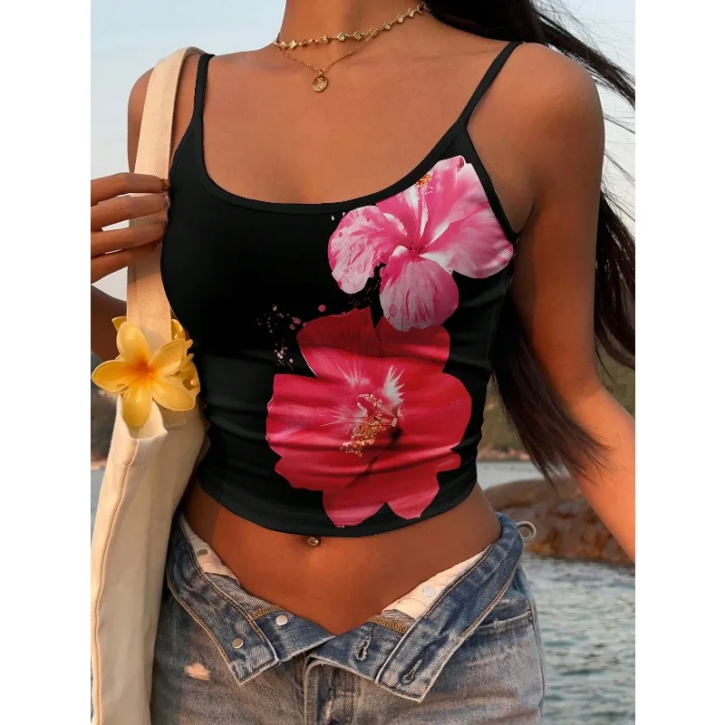 Veykashi Damen-Top mit Blumendruck, lässiges Camisole-Top, Y2k-Top, Tank-Top, Damenkleidung, sexy Top, Tank-Top für Damen, Damen-Tops – Detail 7