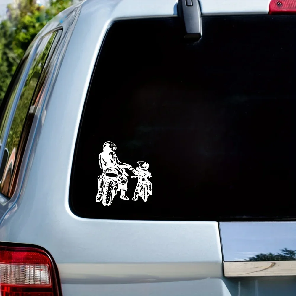 2D Flat Parent-child Time Father-son Rider Vinyl Car Stickers, Fun Decals for Auto Car Styling Exterior Decor Accessories