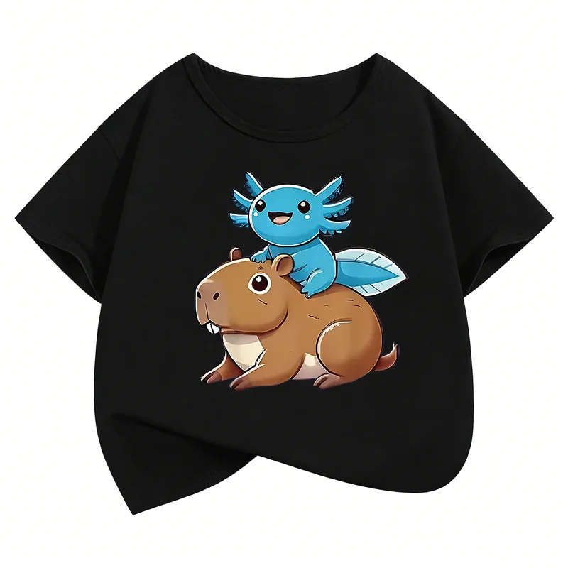 Grafische Capybara Kinder T-Shirts Sommer Kurzarm-Shirts Cartoon Tier Jungen Mädchen Kleidung Kawaii Tops Y2K Kinder T-Shirt