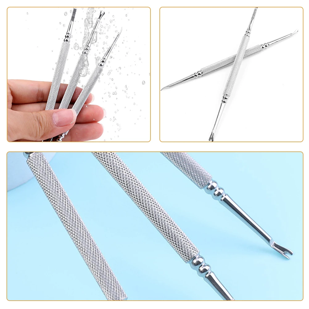 

3 Pcs Nail Art Pick Tools Stainless Steel Dead Skin Forks Manicure Cuticle Removers Nail Treatment Accessories