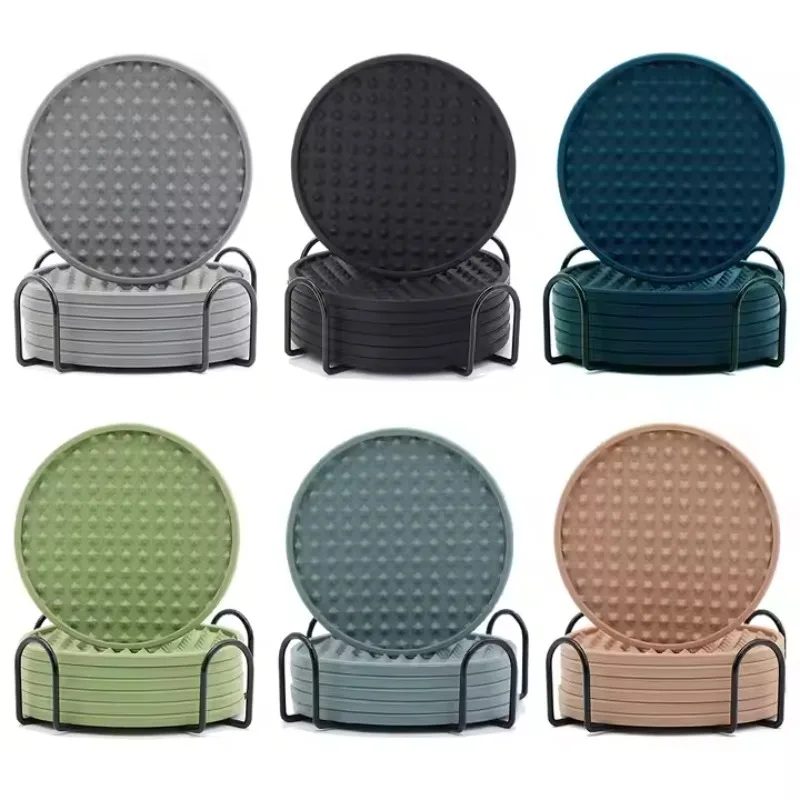 

6Pcs 10cm Silicone Coasters Round Heat Resistant Rubber Tea Cup Mat Drink Coffee Mug Glass Beverage Holder Pad Decor Table Mat