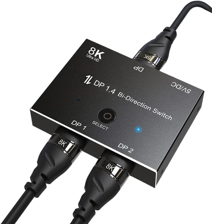 1 In 2 Out 8K@30Hz DisplayPort Splitter 4K@120Hz HD DP 1.4 Switcher 1x2 2x1 2 In 1 Out Dual-way Switch 8K DP Video Distributor