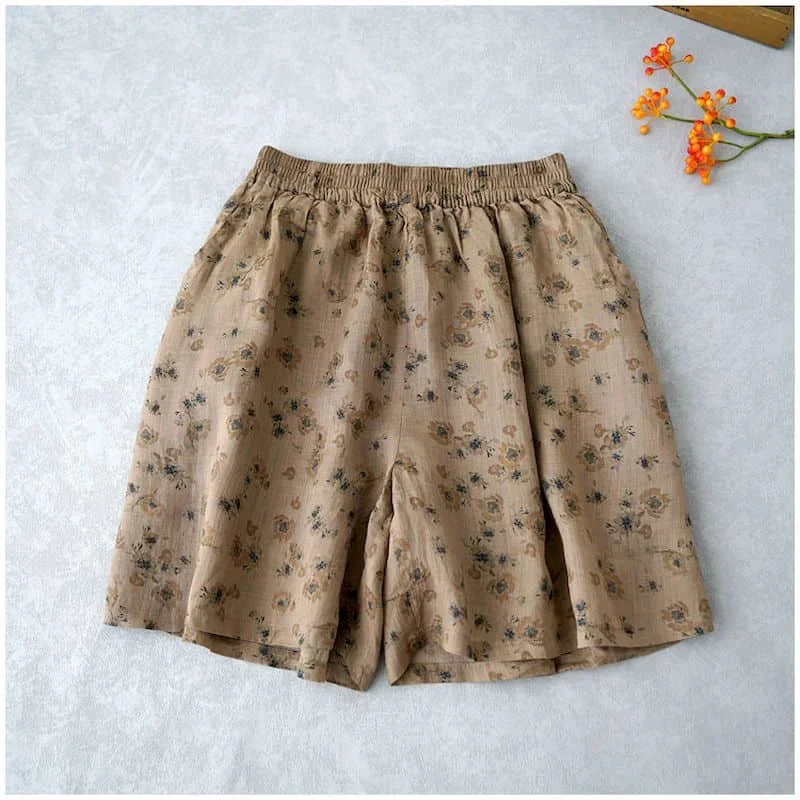 

Pop Printed Shorts Women Summer Sale Linen Casual Vintage Short Pants Korean Style Elastic Waist Wide Leg Trousers Women Clothin