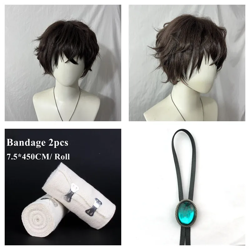 Styled Dazai Osamu Cosplay Wig High Quality Anime Cos Short Brown Wig Heat Resistant Synthetic Hair Wigs + Wig Cap