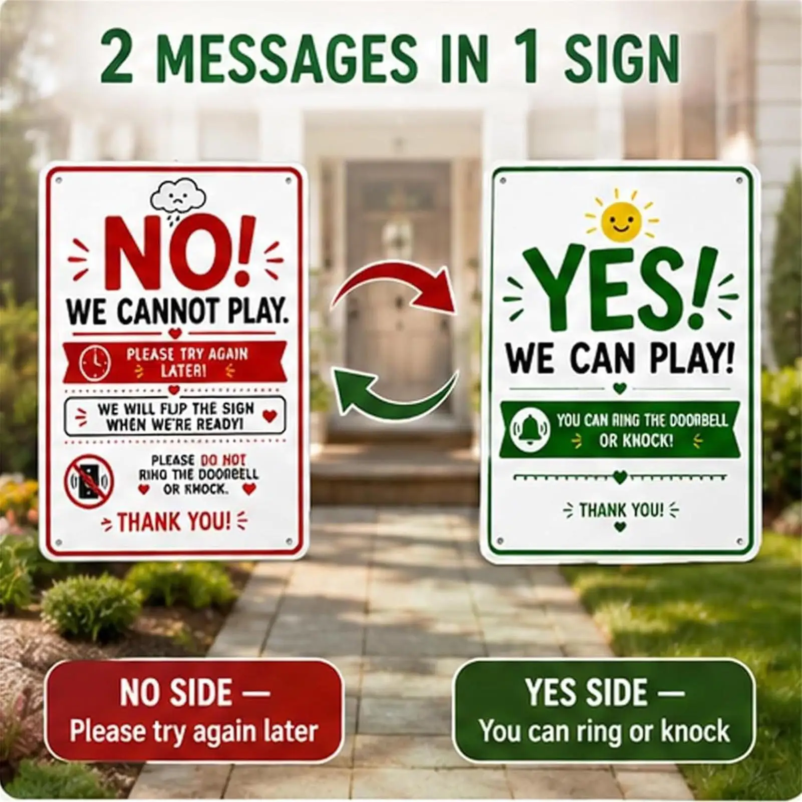 Front Porch Sign Reversible Double Sided Room Door Hanger For Indoor Outdoor Garden Yard Grass Family Kids Nap Home Homework