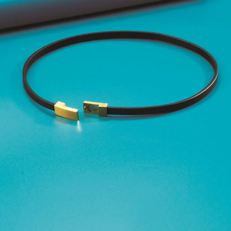 

Niche design titanium steel square leather rope collar, women's collarbone chain necklace, black leather rope necklace
