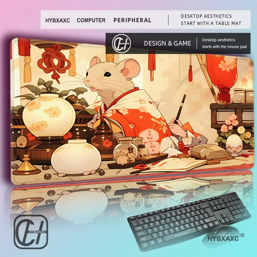 HYBXAXC Kawaii Anime Mouse Large Gaming Desk Mat Non-slip Sewn Edge Japanese Style Playmat