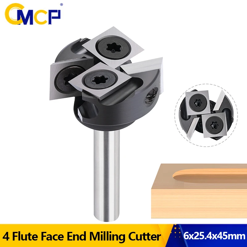 

CMCP 4 Flute Face End Milling Cutter for Wood 6mm Shank Planing Bits Insert-Style Spoilboard CNC Surfacing Router Bit