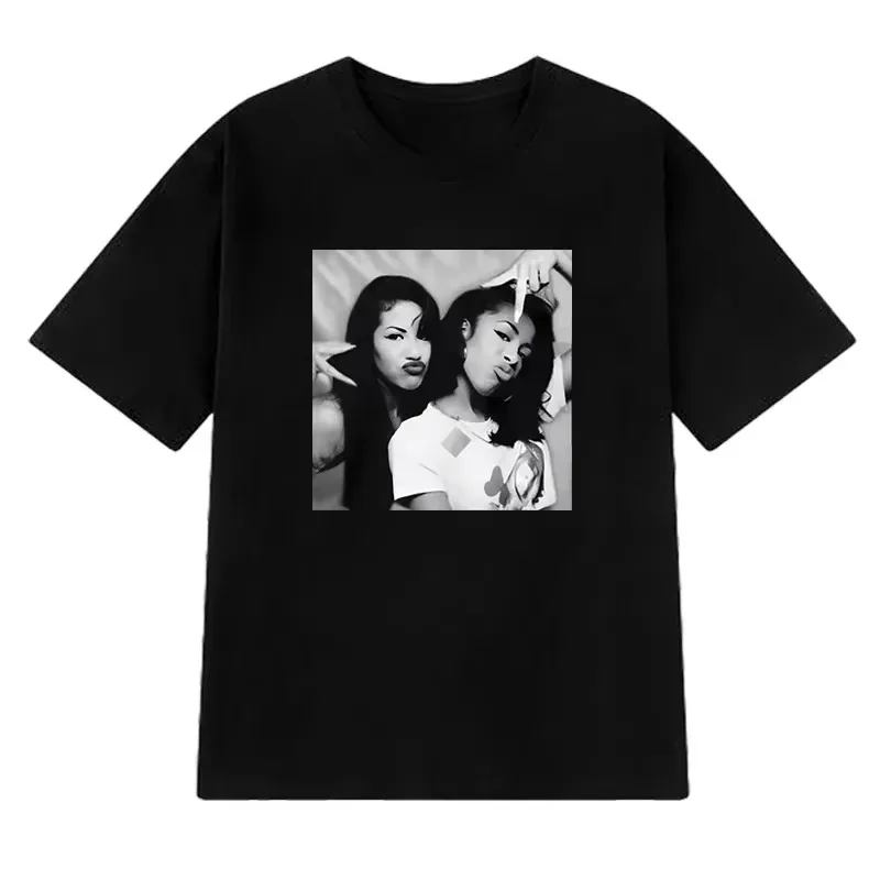 Fashion Aaliyah N Selena Graphic Tee Cotton Mens Womens T-Shirt Y2K Streetwear
