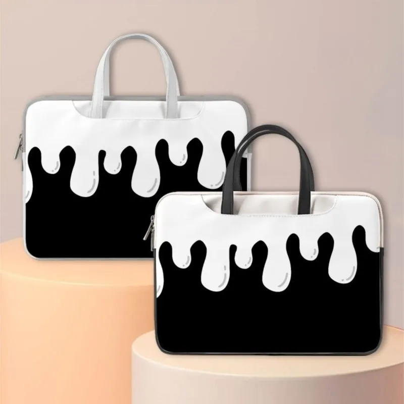 กระเป๋าถือหนังสีนมแบบมีบล็อกสี กระเป๋าหนังลำลองใส่แล็ปท็อป ขนาด 13.3 14 14.6 15.6 16 นิ้ว กระเป๋าเอกสารสำหรับเดินทางธุรกิจ กันน้ำ