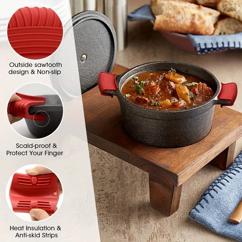 Silicone Pot Handle Covers - High Heat Resistant, Handle Anti-scalding Cover Ear, Non-Slip Grip for Cast Iron Skillets & Soup Po