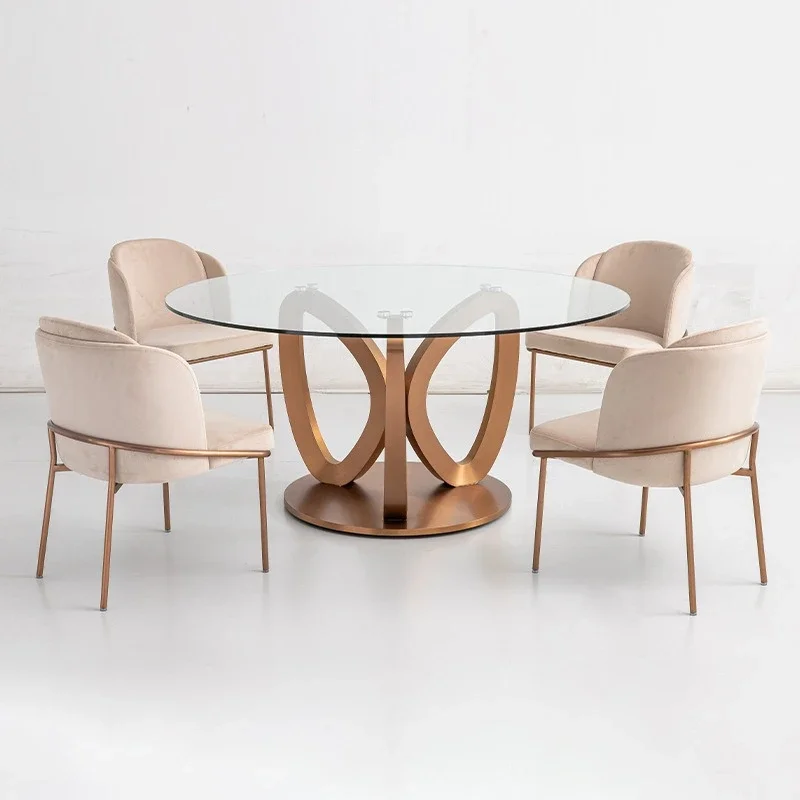 

Light luxury round dining table High-end hotel luxury restaurant Commercial furniture Stainless steel dining table and chair set