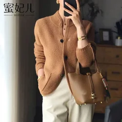 Mifei Er European Goods Autumn and Winter New Bottom Knitted Cardigan 2023 Popular Fashion and Fashionable Standing Neck Sweater