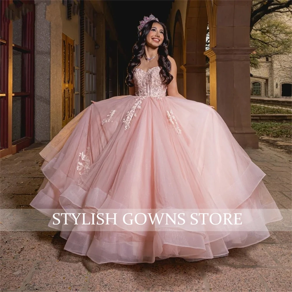 Mexico Pink Sweetheart 15 Years Old Quinceanera Dress 2024 Ball Gown Appliques Birtdhday Party Gown Graduation Dress Sweet 16