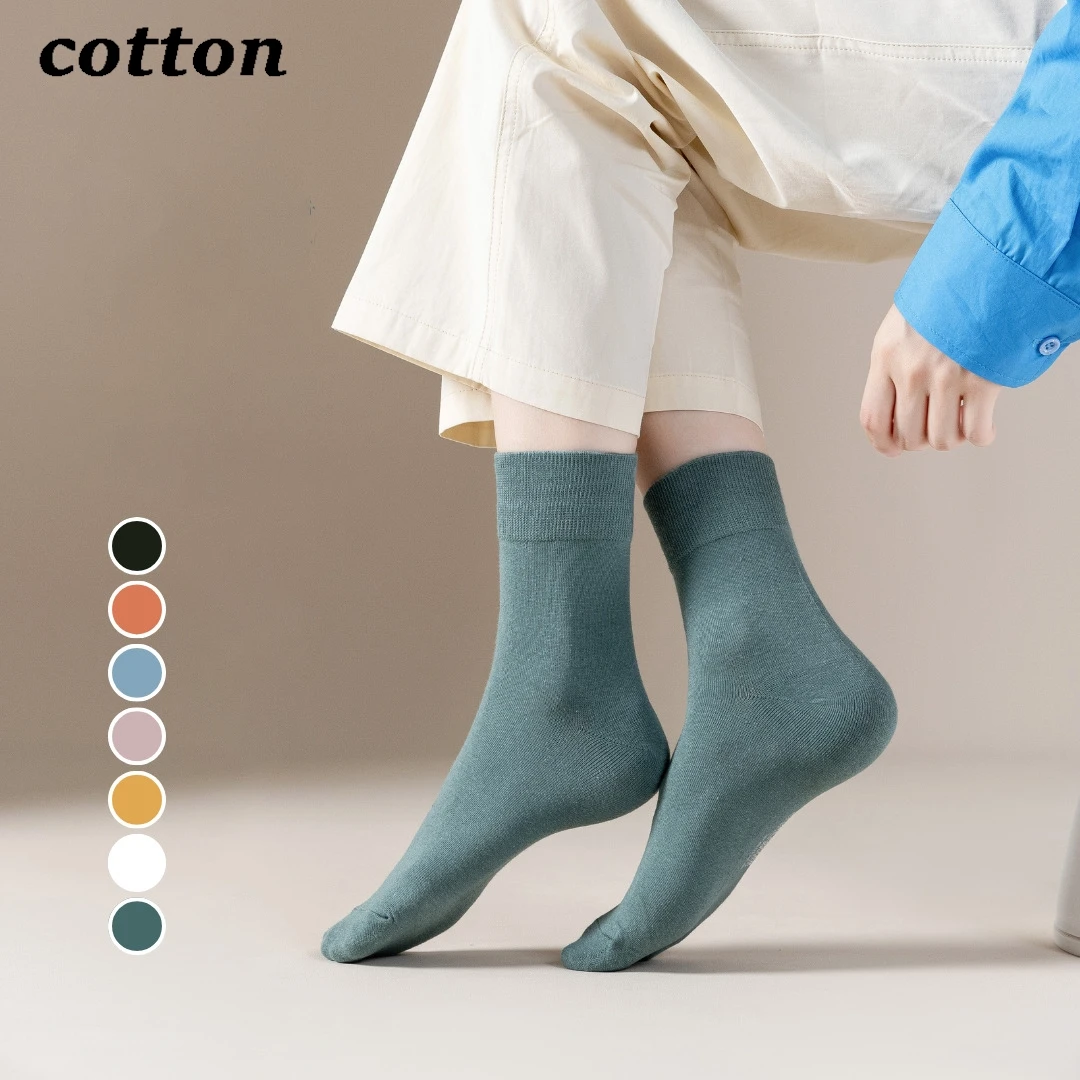 

5 Pairs Women's Socks Breathable Sweat Absorbing Comfort Cotton Socks Set Solid Color Harajuku Simple Versatile Mid Tube Socks