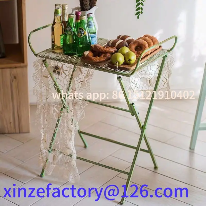 

Customizable Iron Retro Green Outdoor And Chairs Foldable Side Table