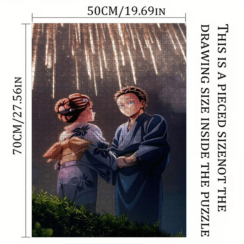 Anime Couple in Kimono Fireworks Jigsaw Puzzle Adult Romantic Theme Intellectual Game Home Leisure Decorative Puzzle Toy
