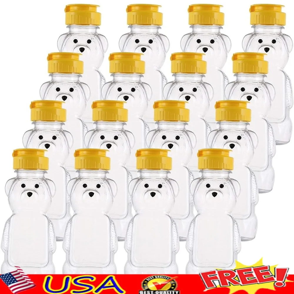 

16 Pack Plastic Bear Honey Jars 8oz with Flip-top Lid Squeeze Design Easy Storing and Dispensing Honey