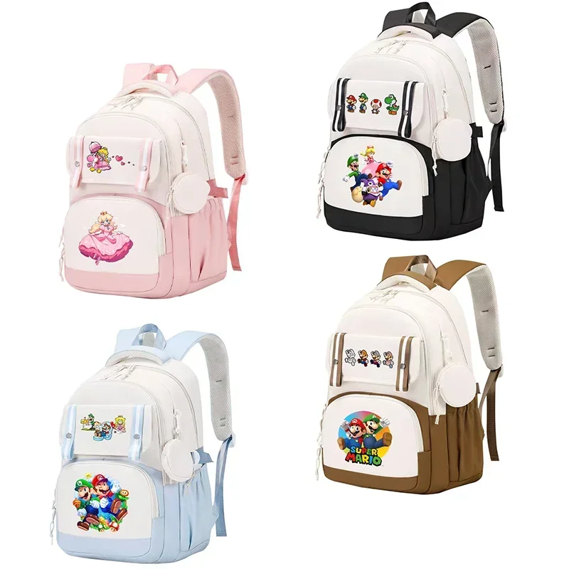

Школьный рюкзак Super Mario Bros, портативный рюкзак большой вместимости с изображением принцессы Пич, милый рюкзак для студентов, подарки на вечеринку в честь начала учебного года