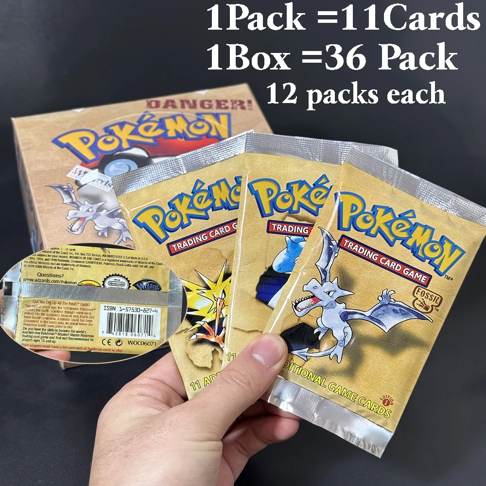 PKM プロキシゲーム PTCG カード レア ブースターパック ベース フォッシル ジャングル 9 シングルバッグ 1パック 11枚入りカードとブースター 3箱 1箱 36パック おもちゃ