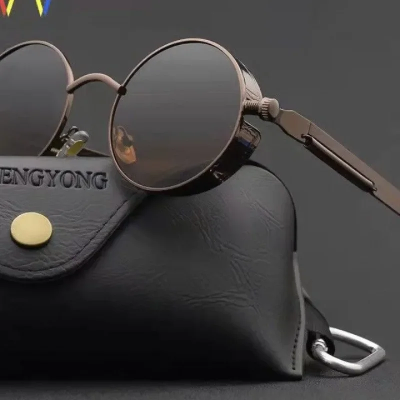 Klasyczne okulary przeciwsłoneczne Steampunk mężczyźni kobiety Retro gotyckie okrągłe męskie okulary przeciwsłoneczne moda Punk Party okulary do jazdy luneta De Soleil