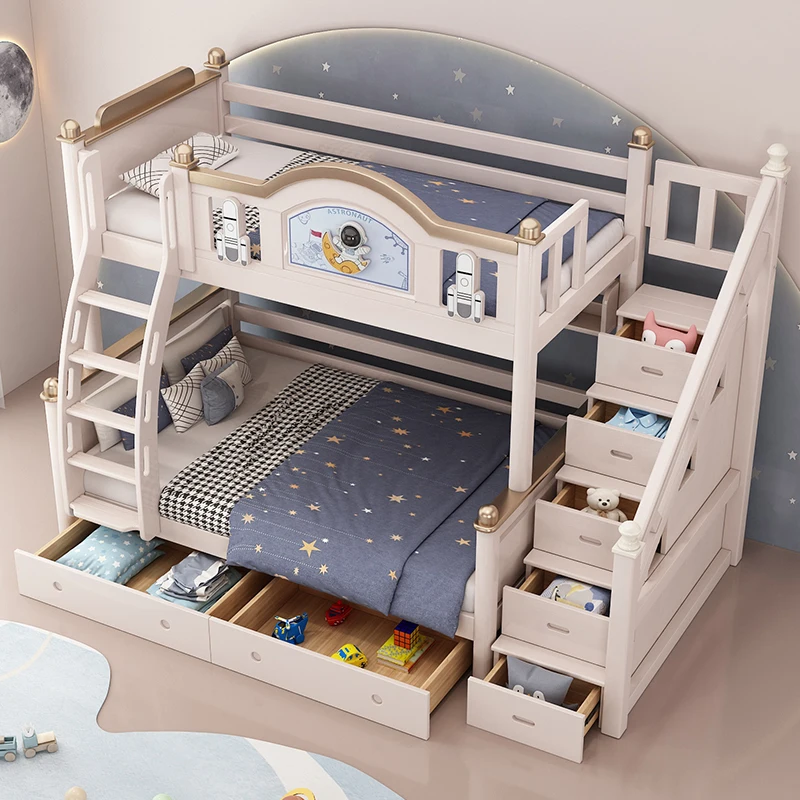 Full solid wood upper and lower beds Bunk beds Children's  Boys and girls Cherry wood small apartment mother and child