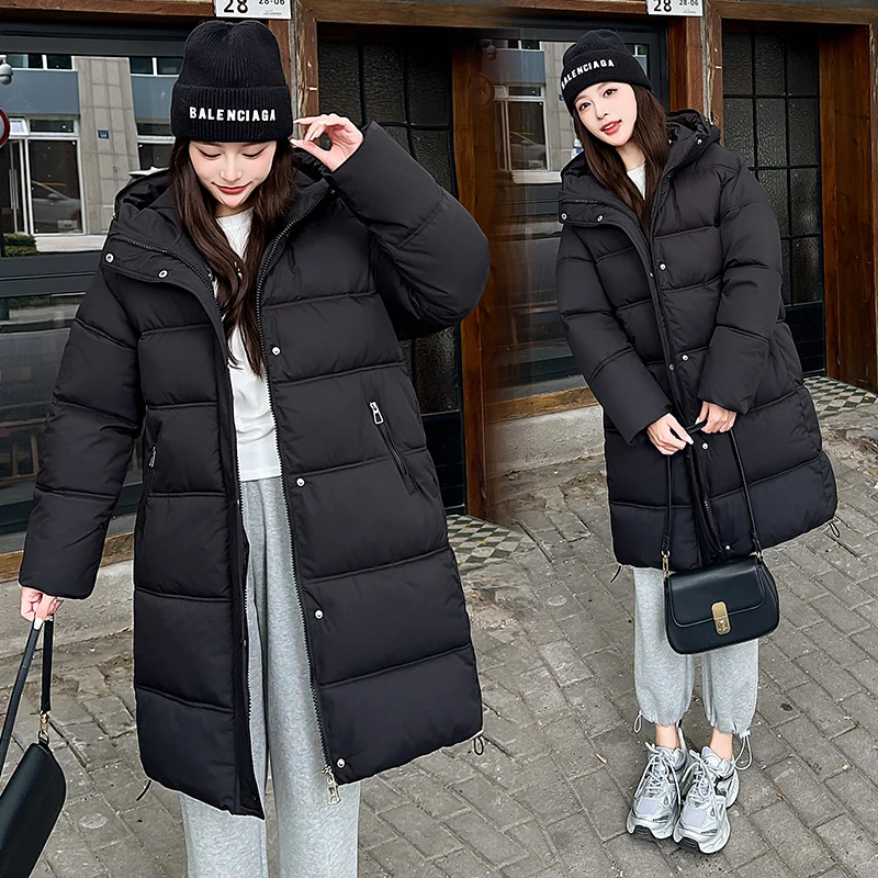 

Winter Large Down Jacket Clothing Womens Korean Fashion Hooded Parka Warm Printin Loose Long Cotton-Padded Coat Female Outerwear