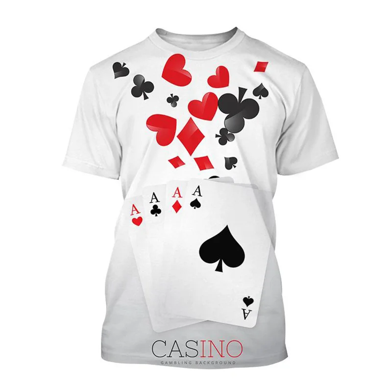 Summer Funny 3D Printed Poker Dice T-Shirt For Men Retro Casual Round Neck T Shirts Summer Short Sleeves Oversized Tees Clothes