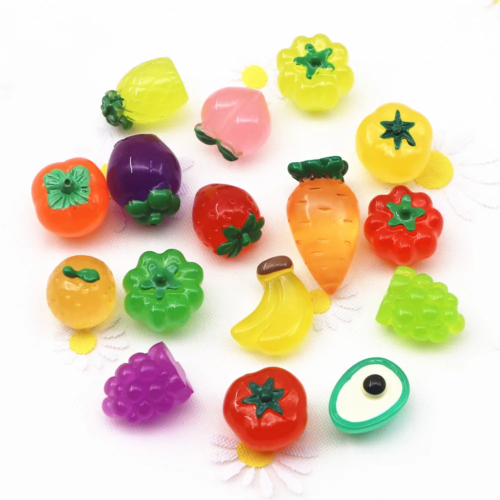16pcs Adorable Mixed Glow-in-dark Resin Imitation Fruit Accessories Handmade DIY Jewelry Craft Accessories