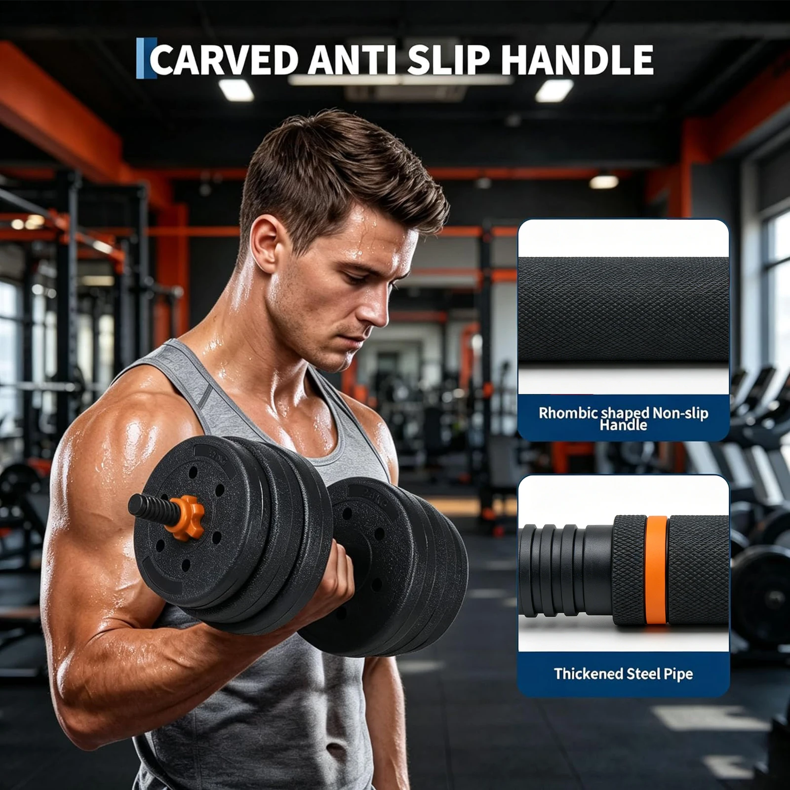 44/66/88 Lbs 6-in-1 Multi-Use Adjustable Dumbbell Handle Weight Lifting Set - Converts To Barbell, Kettlebells, Push-Up Stand - Unisex Lifting Equipment for At-Home Gym Resistance Training
