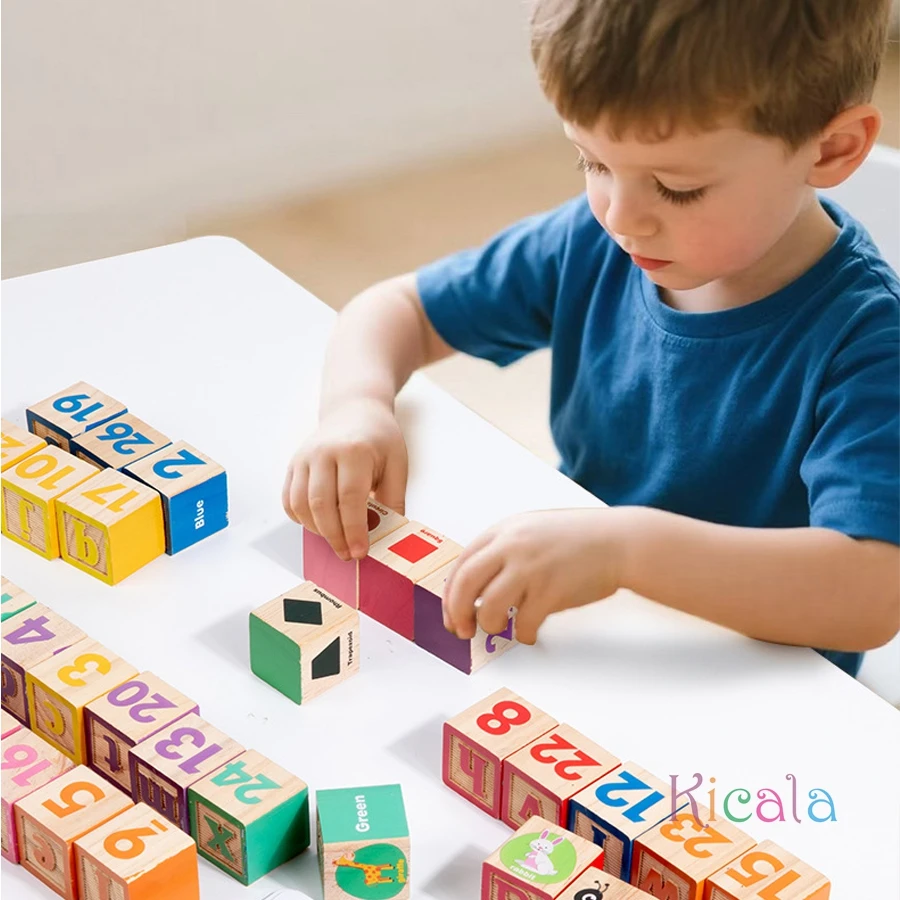 Blocchi numeri in legno Montessori Giocattoli per l'apprendimento precoce per bambini Lettere Forma Colore Cognizione animale Puzzle educativo prescolare