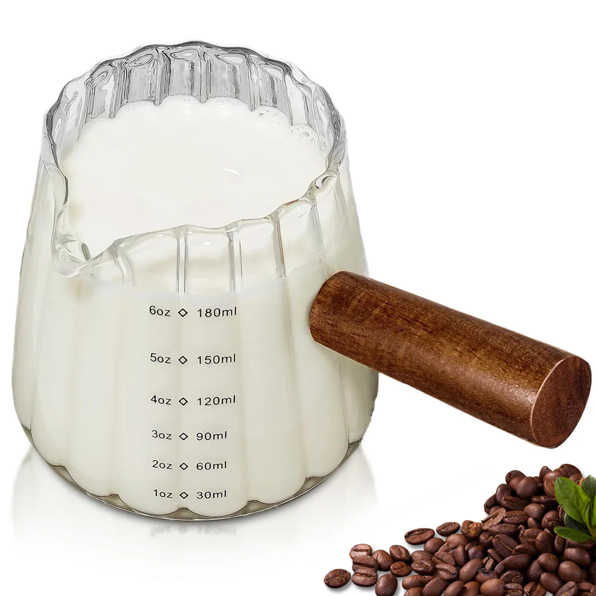 Glass Milk Cup with Wooden Handle, 180ml Small Espresso Coffee Cup, Multi-Functional Wood Handle Cup, Creamer Jugs Sauce Pitcher
