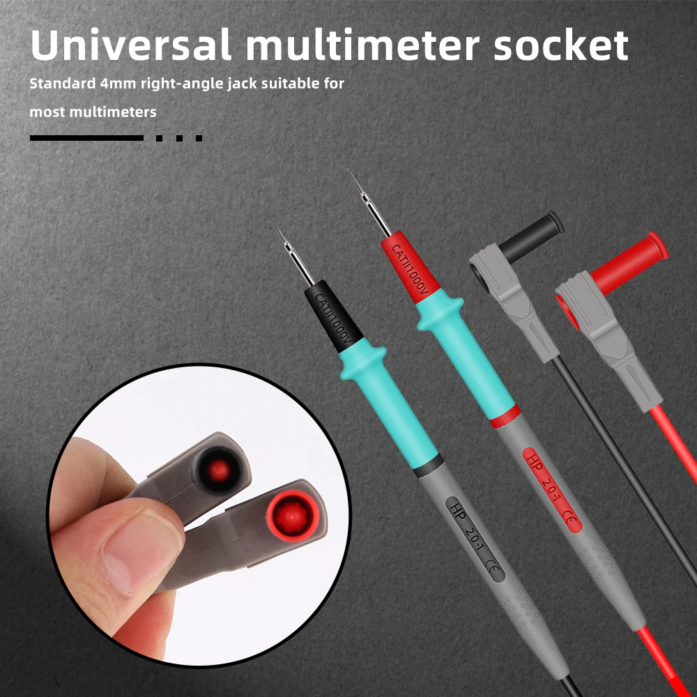 Alargamiento de 1000V 25A plomo de prueba de silicona, multímetro de medición de alta precisión, sonda, Pin de prueba, pluma de alambre, Cocodrilo, 1 par