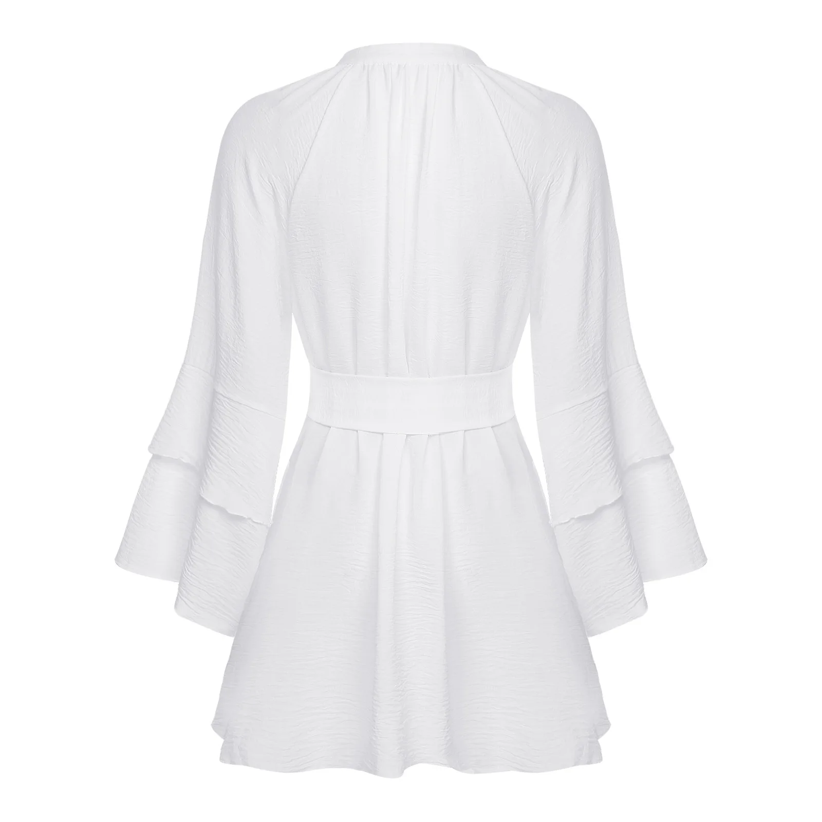 Modisches Damenkleid mit Rüschen, langen Ärmeln, oberschenkellanges Minikleid mit abnehmbarem Gürtel für Party, Bankett, Hochzeit, Pendelkleid