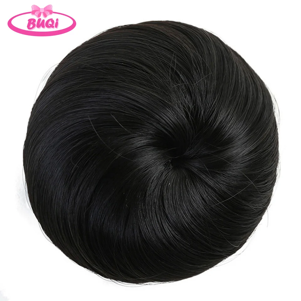 BUQI-Elástico Sintético Cabelo Bun Scrunchie, Chignons Encaracolados, Corda Do Cabelo, Alta Temperatura, Clipe Falso Natural, extensões De Rabo De Cavalo