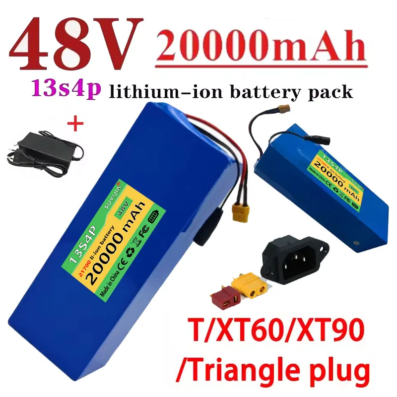 48V 20Ah 13s4p 21700 Lithium Battery Pack, Built-in BMS Protection, Suitable for Travel Tools+54.6V 2A Charger