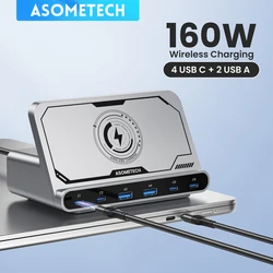 160W 6 Ports USB Charger Staion  Wireless Charging QC 4.0 3.0 Type C PD 3.0 Fast Charger for IPhone 15 Pro Samsung Tablet Laptop