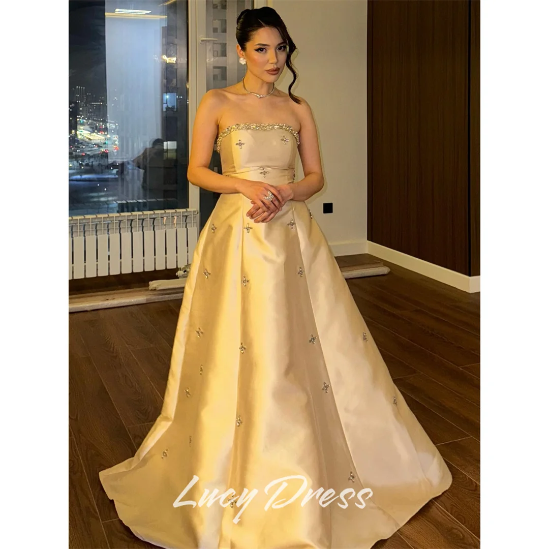 

Lucy Satin Strapless Ball Gown Evening Dress 2026 Prom Dress Formal Elegant Beading Customized Robes de Soirée Women High