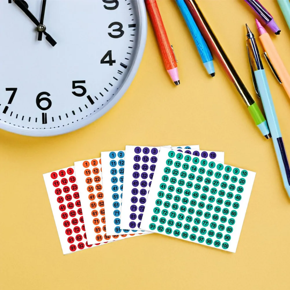 

50 Sheets Colorful Adhesive Number Stickers 1-100 Self-Stick Round Labels for Organizing Office School Inventory