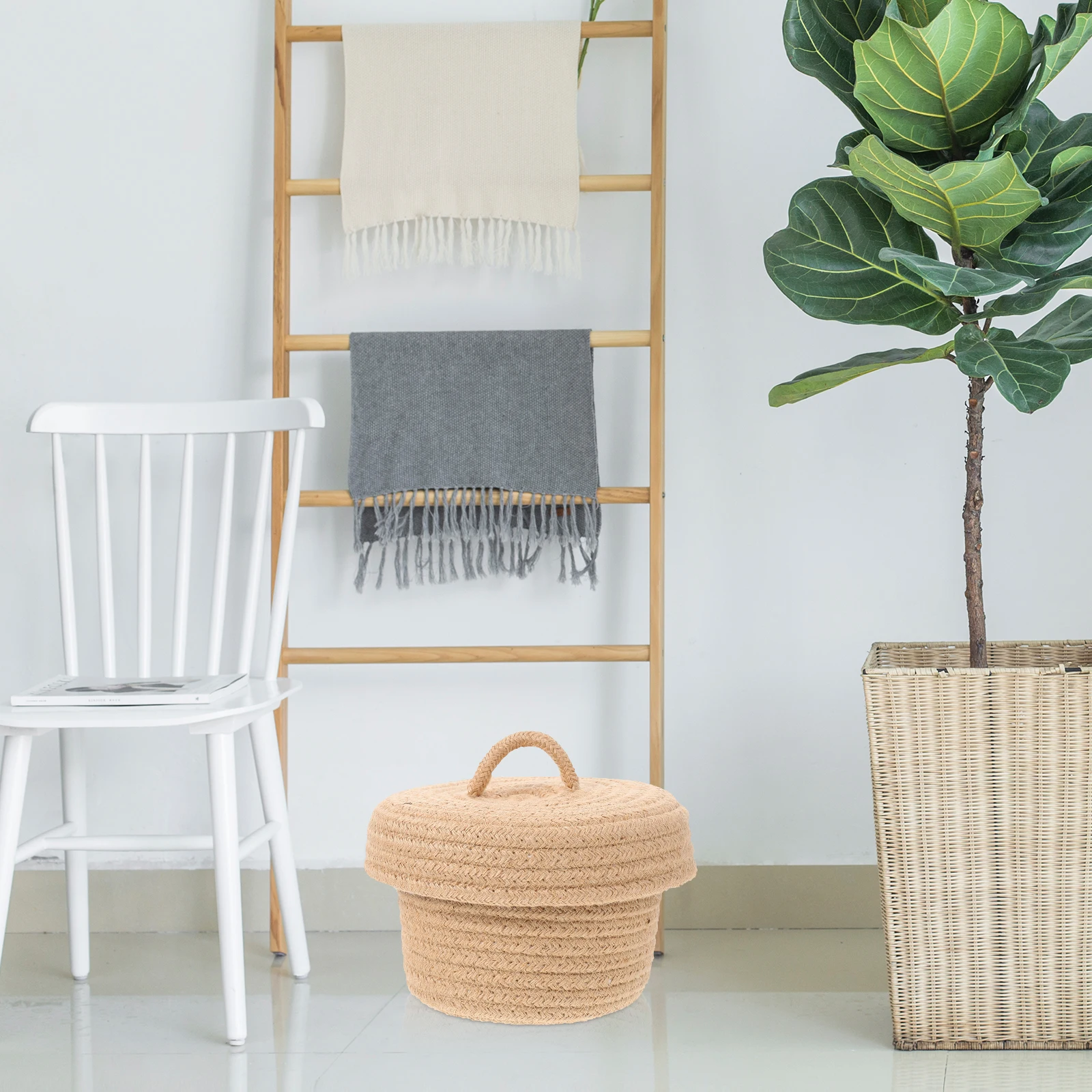 

Braided Storage with Lid Cotton Rope Woven Basket for Desktop Home DecorationOrganizing Basket Decorative Storage Bin