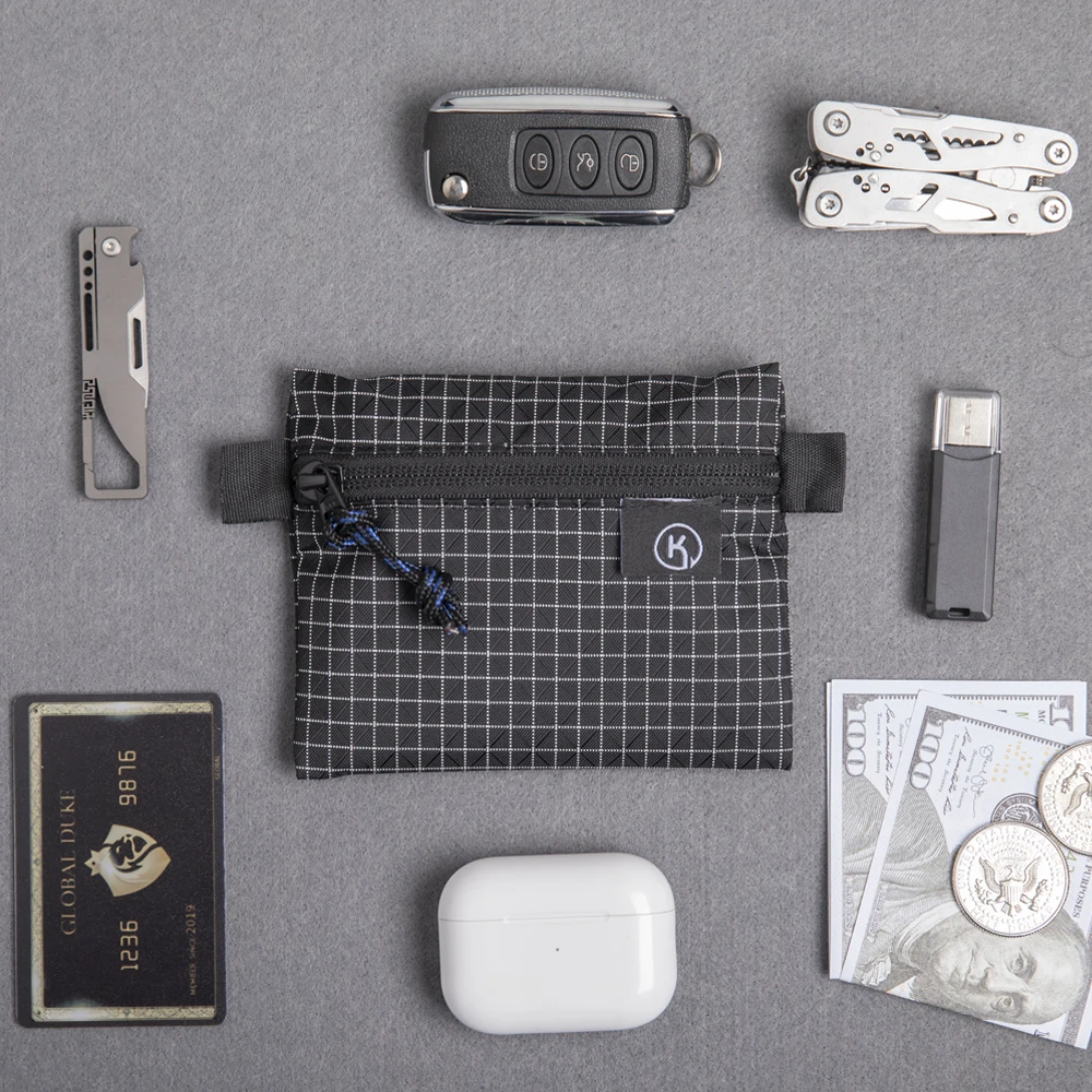 Kosibate Gridstop Dompet Dompet Koin Kantong Ritsleting Ultraringan dengan Organizer Ritsleting YKK untuk Mendaki, Backpacking, dan Perjalanan