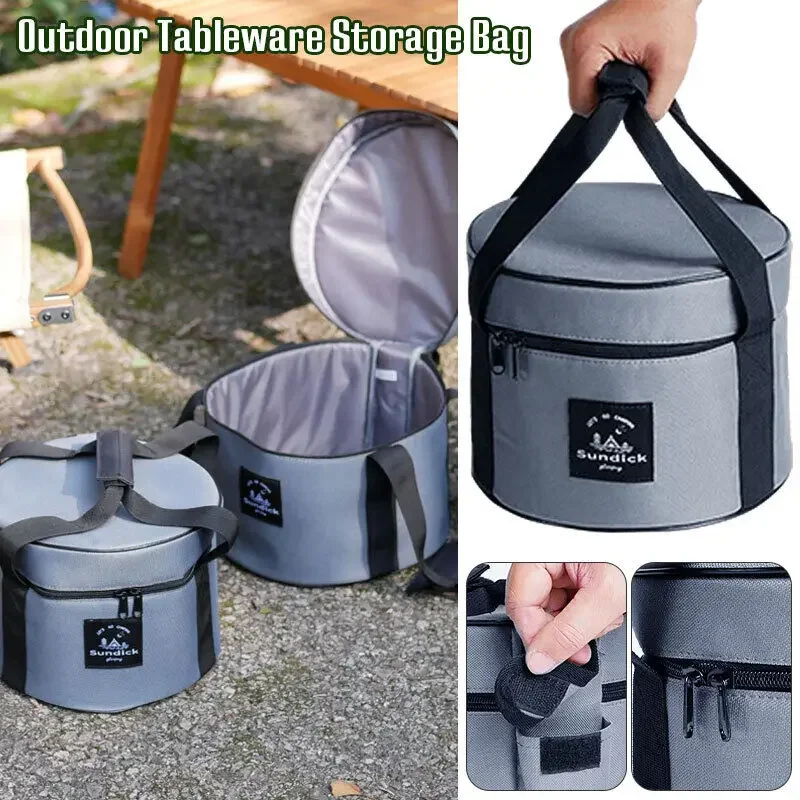 9/14L Oxford Organizer Camping Stoves Picnic Storage Bag Waterproof Cookware Outdoor Handbag BBQ Supplies Round Container