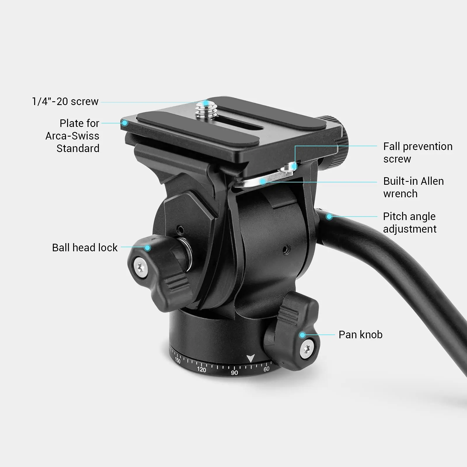 SmallRig 선택 컴팩트 유체 헤드 틸트 + 90 °-55 °, 360 ° 회전 멀티 앵글 촬영, 삼각대용 비디오 촬영 베이스