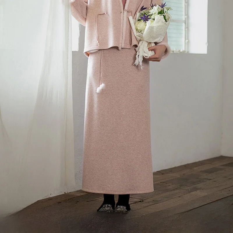 

Slimming Effect f-length Skirt Ele Personali New Autumn Winter Women's Faion Pure Color Midi Skirt A-line Dr