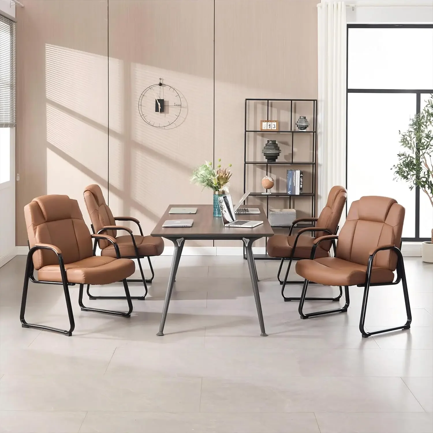 Big & Tall Waiting Room Chairs Set of 2, PU Leather Reception Guest Chair with Padded Arm Rest, Office Desk Chair with Sled Base