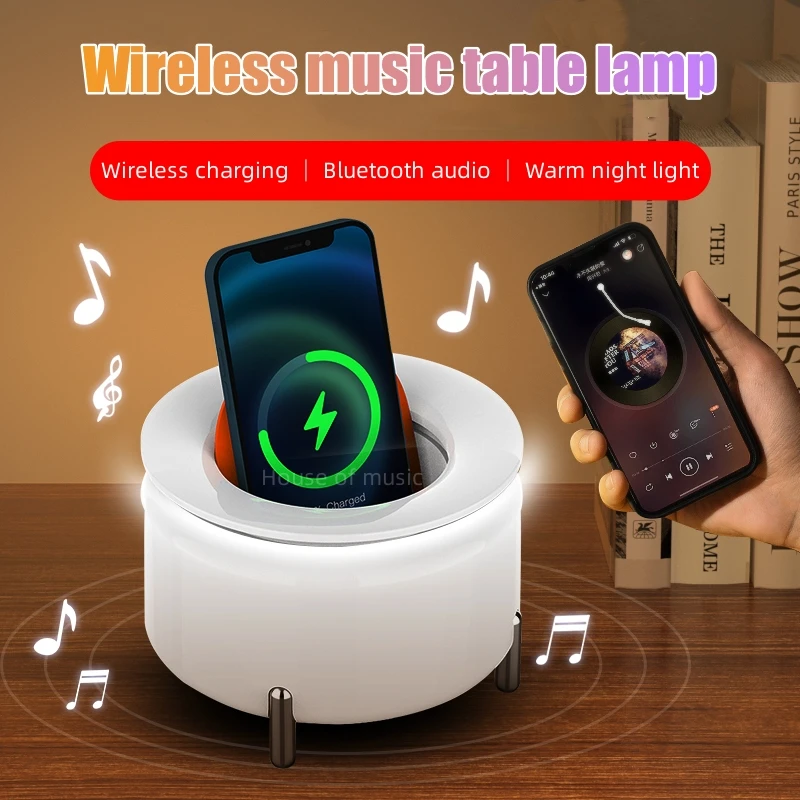 

Multifunctional Household Bluetooth Speakers TWS Hi-fi Stereo Sound Effect Bedroom Mobile Phone Wireless Charger Music Desk Lamp