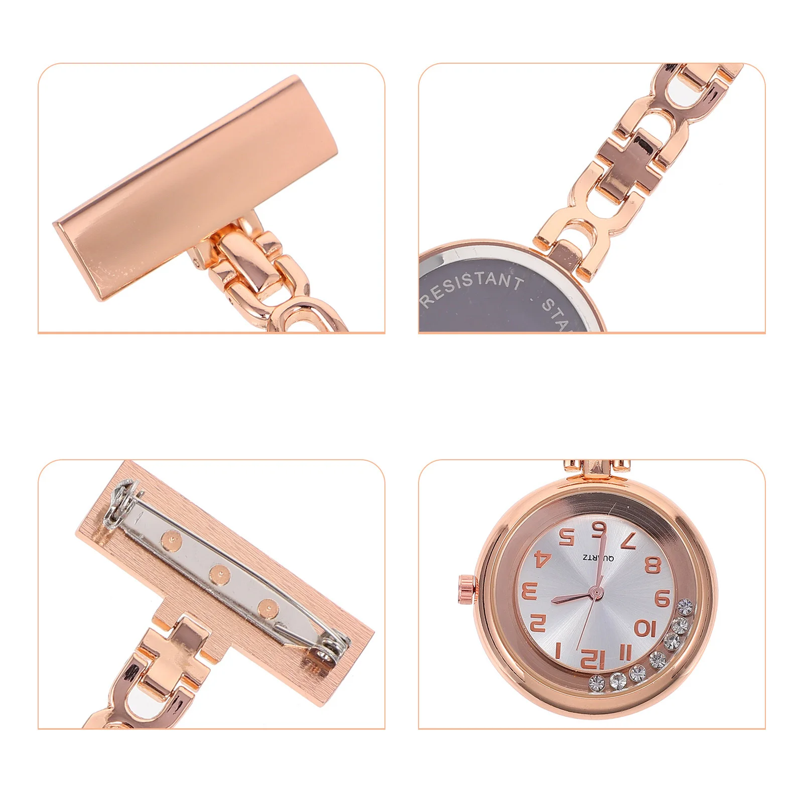 1Pcs Nurse Pocket Watch Alloy Diamond Encrusted Clip on Large Dial Practical Fob Watch for Nursing Professionals