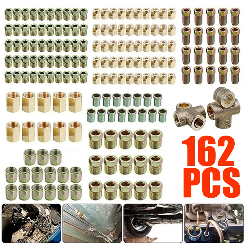 162Pcs Brake Hose Line Pipe Connectors Nuts Fittings Screw Male Female Adapter 3 Way 10mmx1mm 3/8