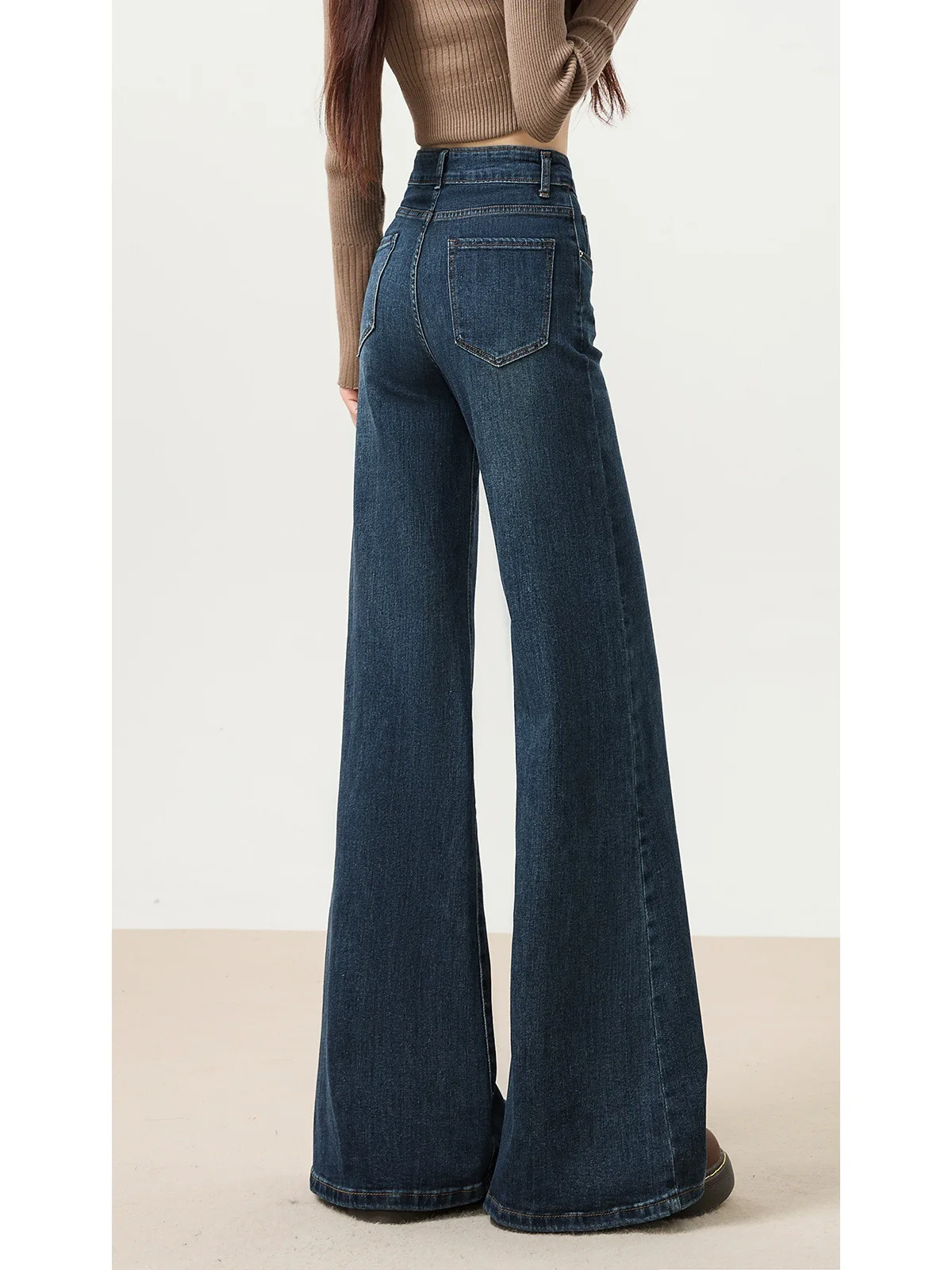 

Широкие брюки женские эластичные женские осенние утолщенные двусторонние прямые брюки Altgoth для отдыха трикотаж с полосками для контроля живота Ins